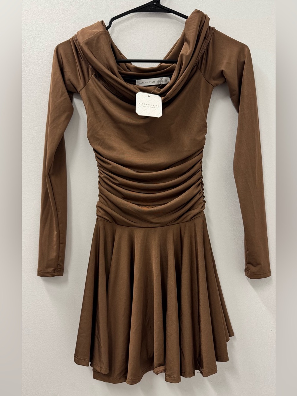Altar'd State Off-the-Shoulder Brown Mini Dress - Picture 2 of 9